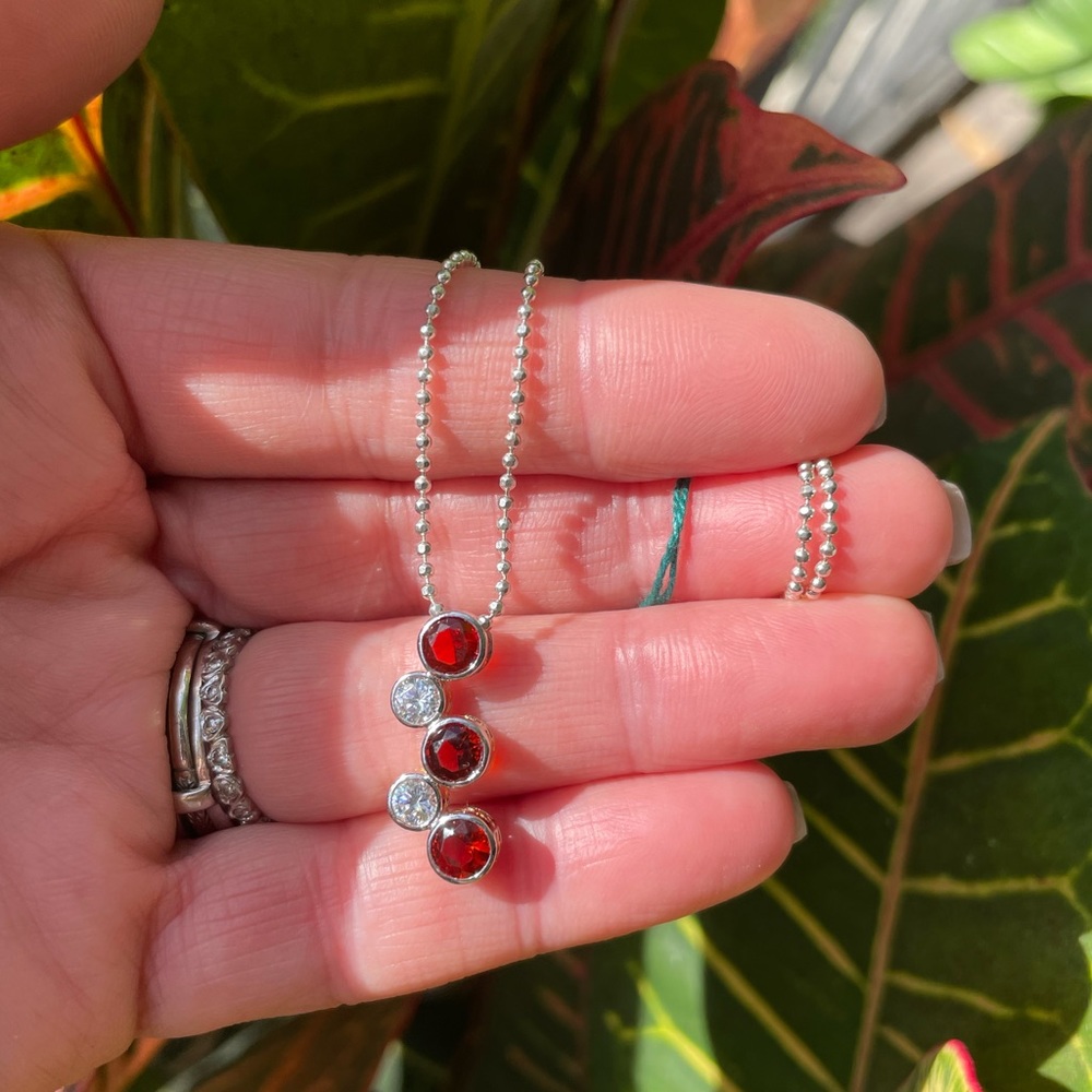 Ruby/CZ Stones Sterling Silver Necklace ER Set - Picture 9 of 14